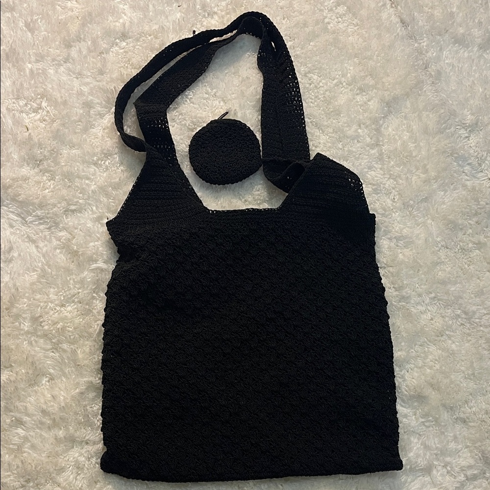 Carlo De Santiago Elegant Black Crochet Shoulder Bag